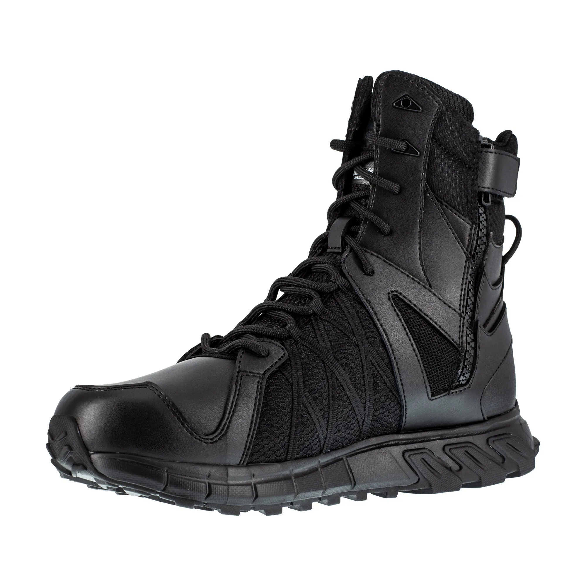 Reebok Mens Black Leather Work Boots Trailgrip Tactical 8in 200G