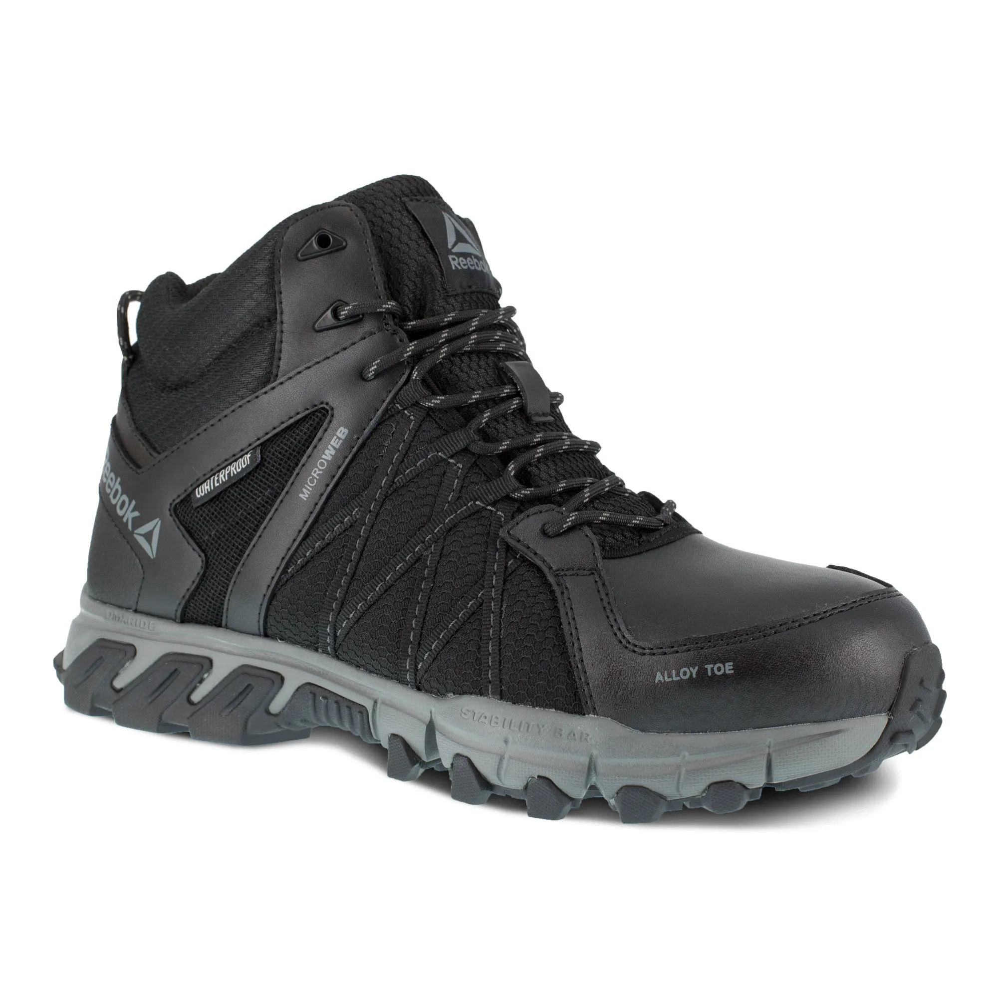 Reebok Mens Black/Grey Mesh Work Boots Athletic Mid Cut AT