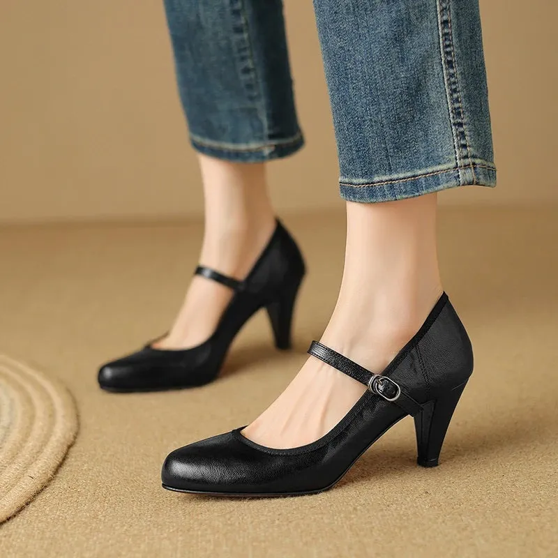 Retro Vibes Heeled Shoes with Buckle Strap