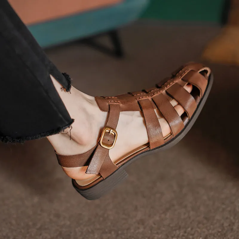 RetroLuxe Strap Roman Leather Sandals