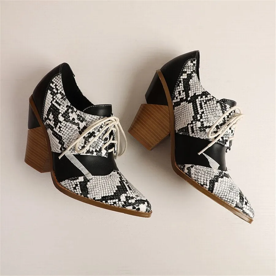 Snakeskin Chic Lace-Up Platform Casual Shoes