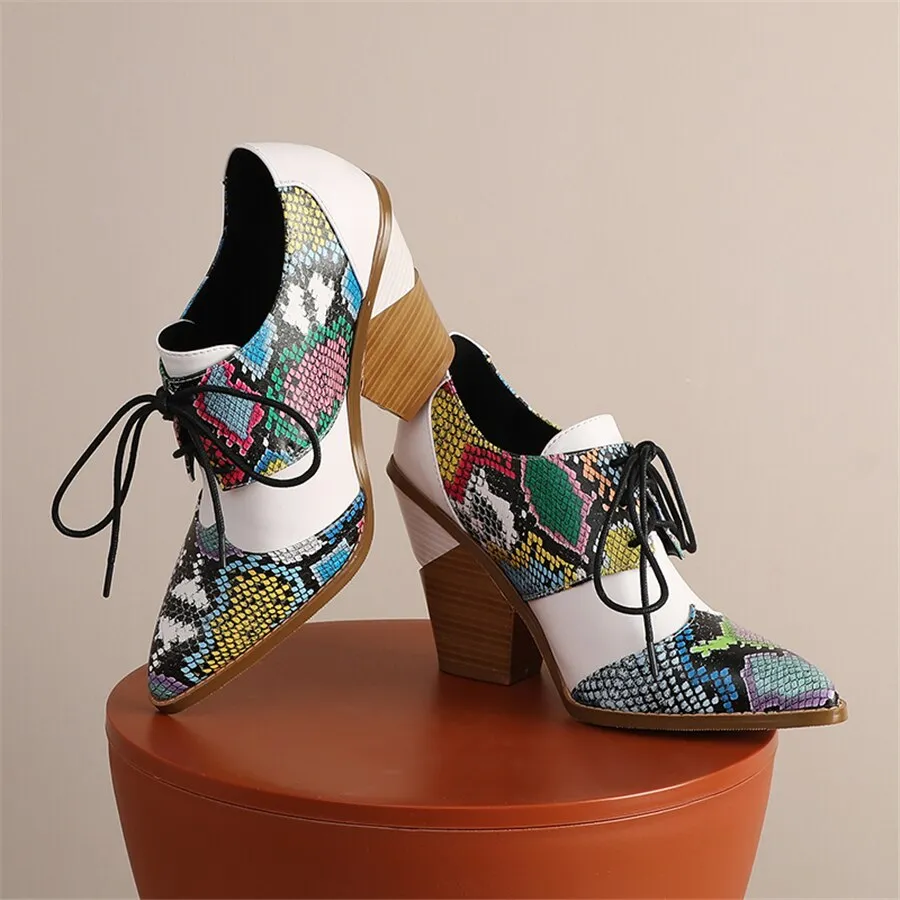 Snakeskin Chic Lace-Up Platform Casual Shoes