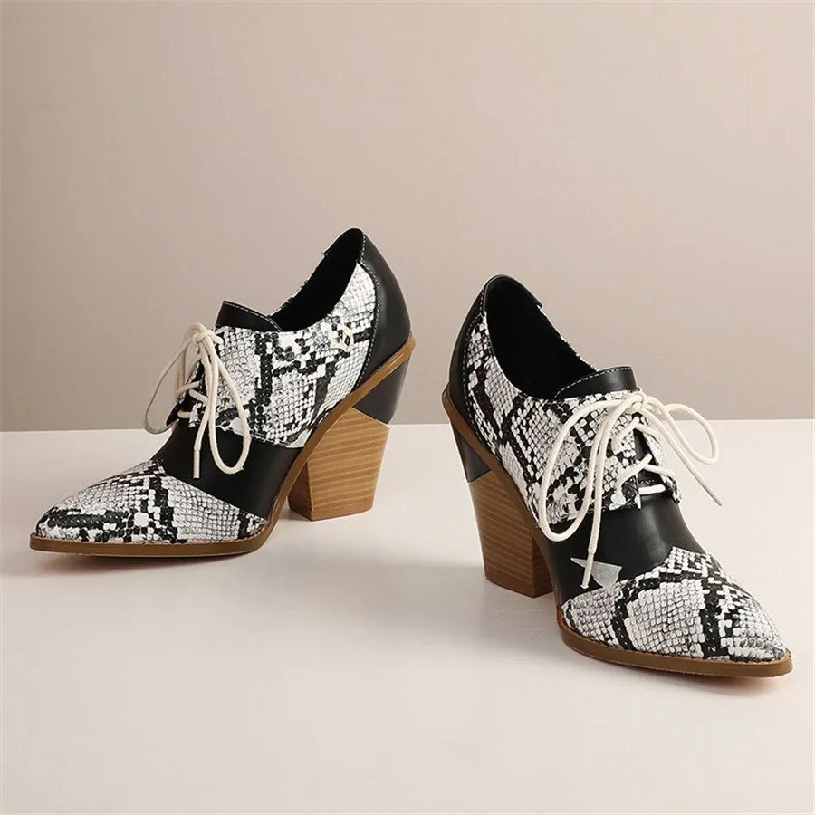 Snakeskin Chic Lace-Up Platform Casual Shoes