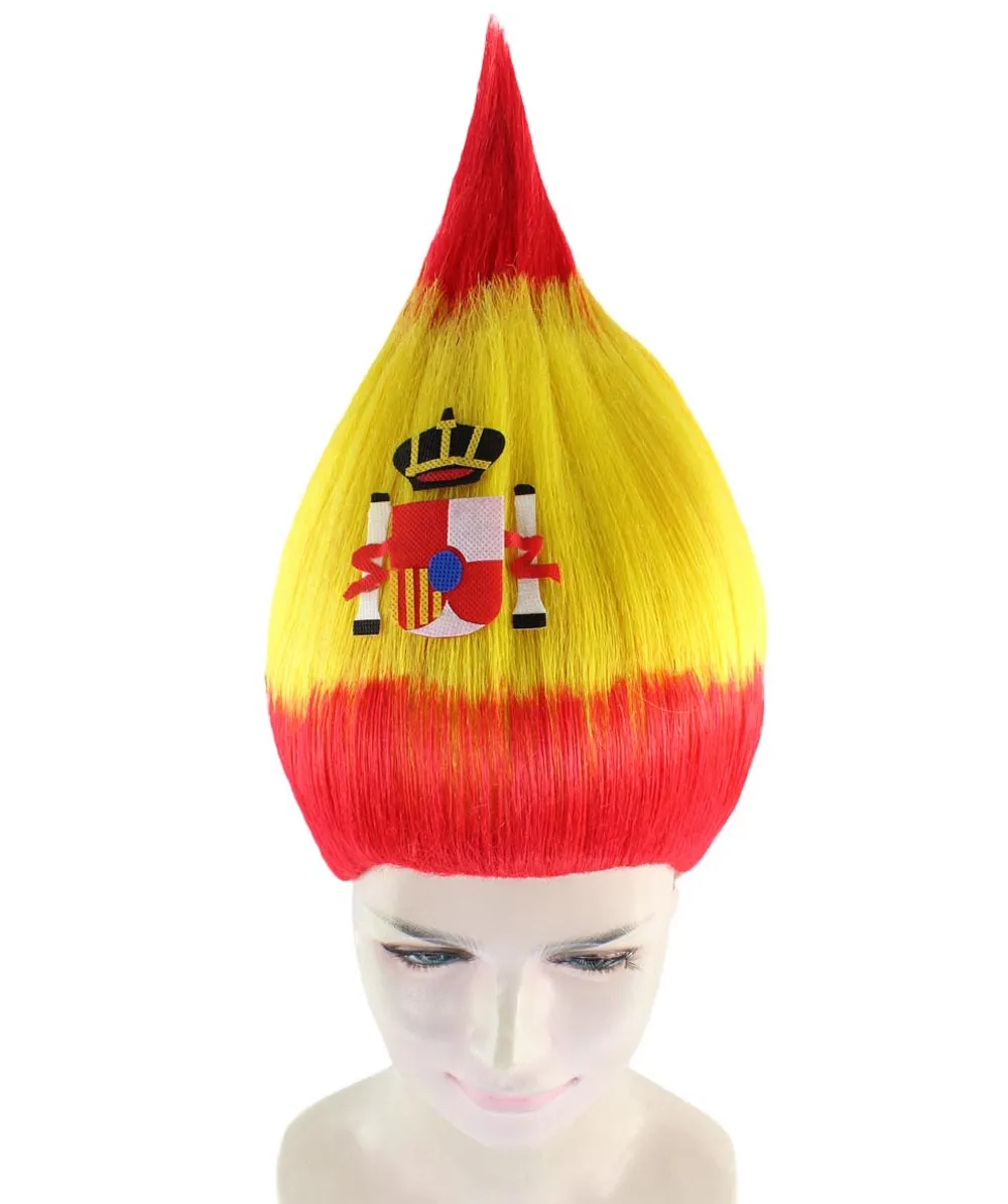 Spain Flag Sport Troll Wig | National Pride | Premium Breathable Capless Cap