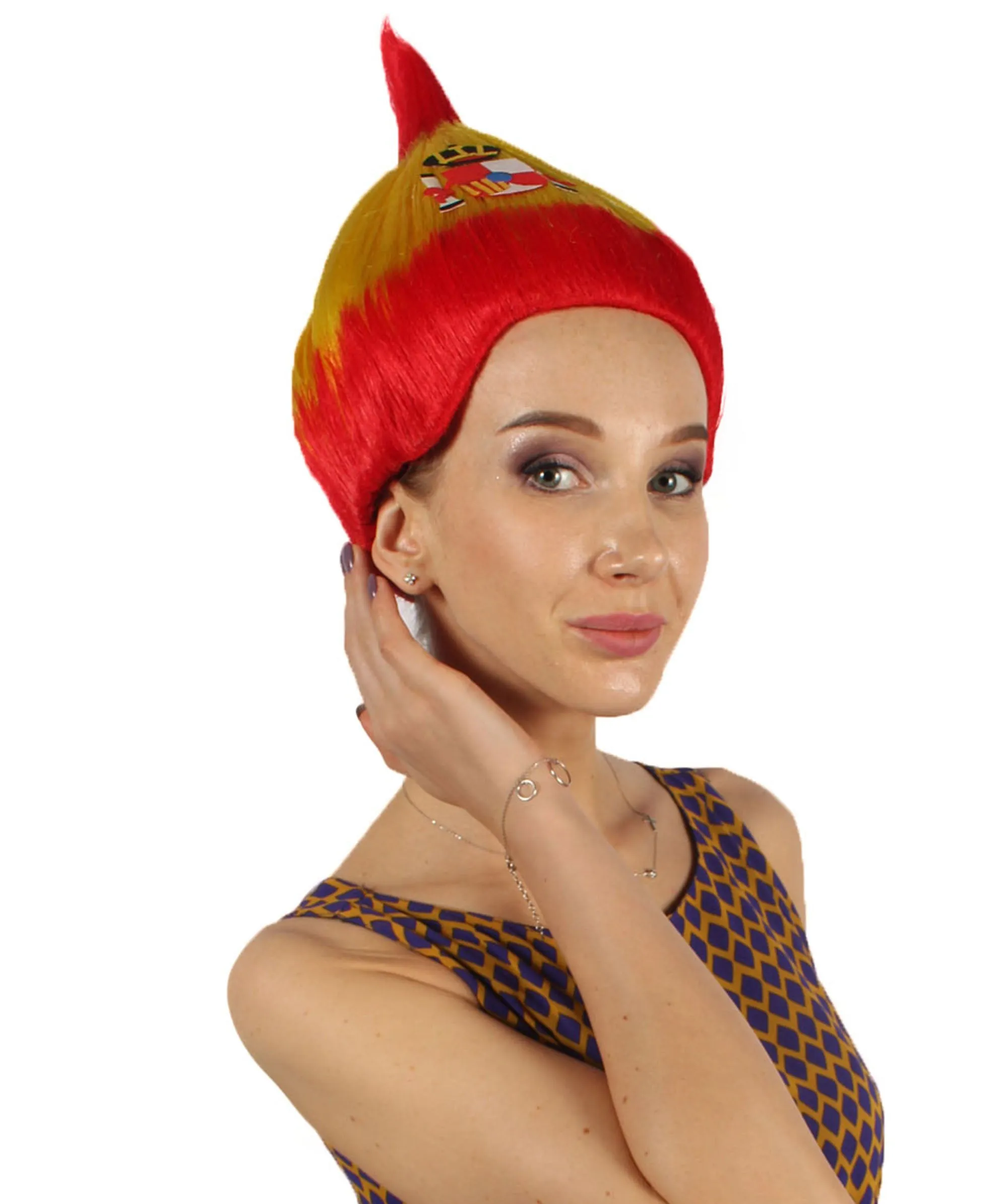 Spain Flag Sport Troll Wig | National Pride | Premium Breathable Capless Cap