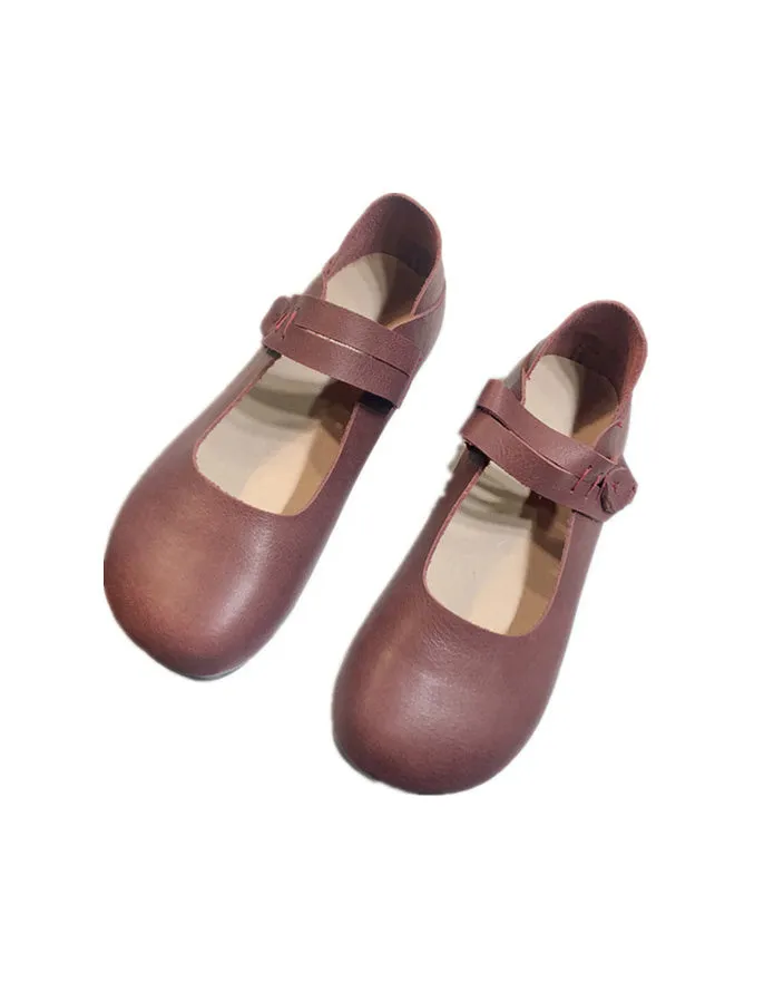 Spring Round Toe Soft Leather Retro Flat Shoes