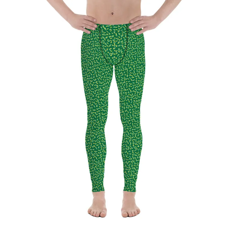 St Patrick's Day Men's Tights, Best Green Yellow Festive St. Patty's Day Print Men's Costume Leggings - Made in USA/EU/MX