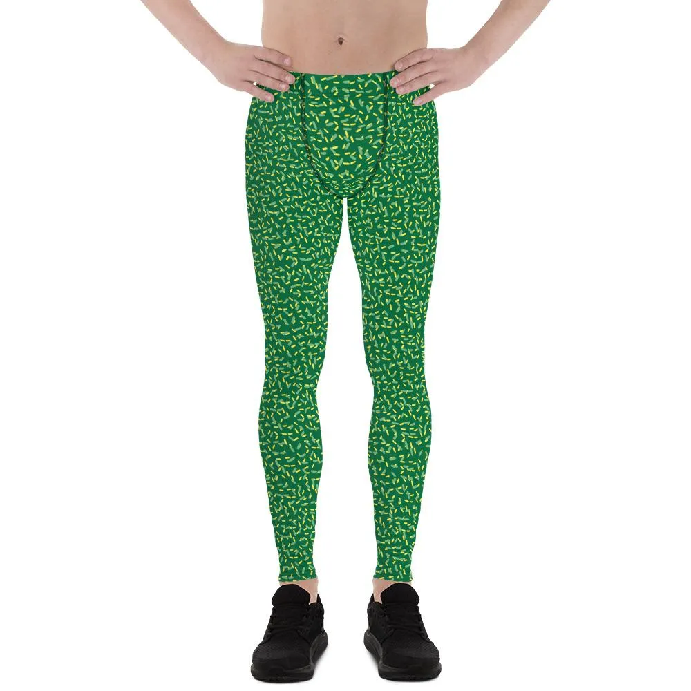 St Patrick's Day Men's Tights, Best Green Yellow Festive St. Patty's Day Print Men's Costume Leggings - Made in USA/EU/MX