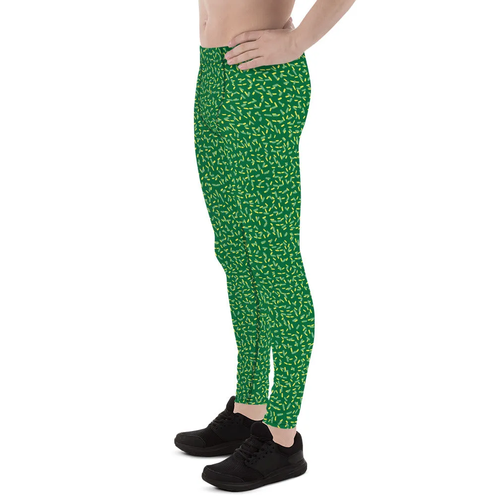 St Patrick's Day Men's Tights, Best Green Yellow Festive St. Patty's Day Print Men's Costume Leggings - Made in USA/EU/MX