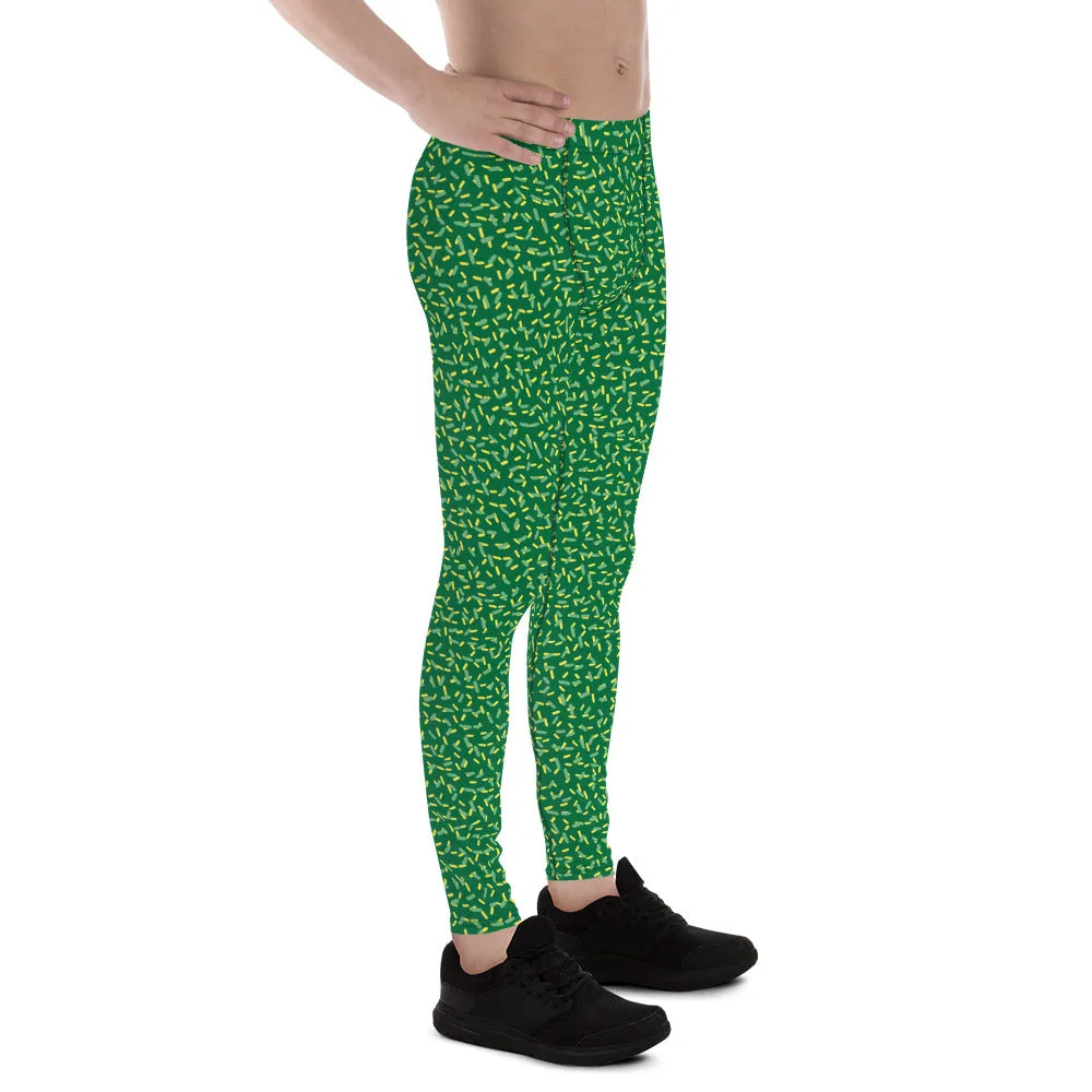 St Patrick's Day Men's Tights, Best Green Yellow Festive St. Patty's Day Print Men's Costume Leggings - Made in USA/EU/MX