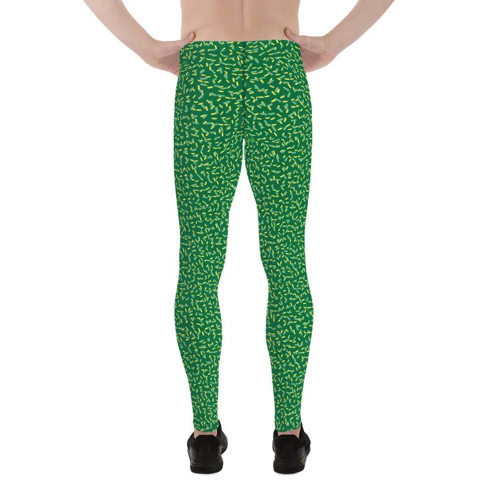 St Patrick's Day Men's Tights, Best Green Yellow Festive St. Patty's Day Print Men's Costume Leggings - Made in USA/EU/MX