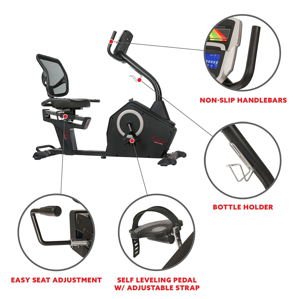 Stationary Recumbent Bike w/ Programmable Display, 16 Level Magnetic Resistance & Device Holder