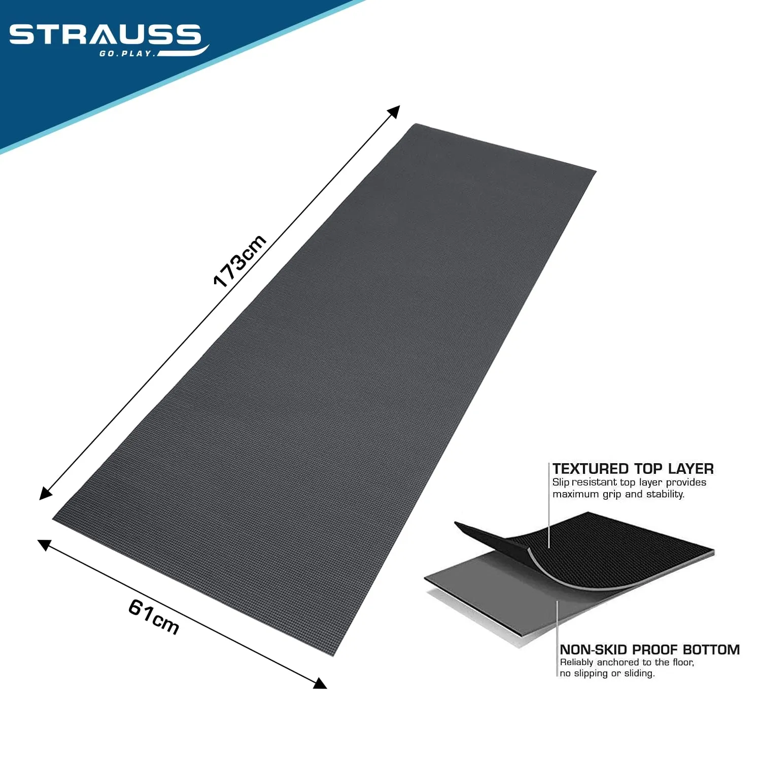 Strauss Yoga Mat, 6mm, (Dark Grey)