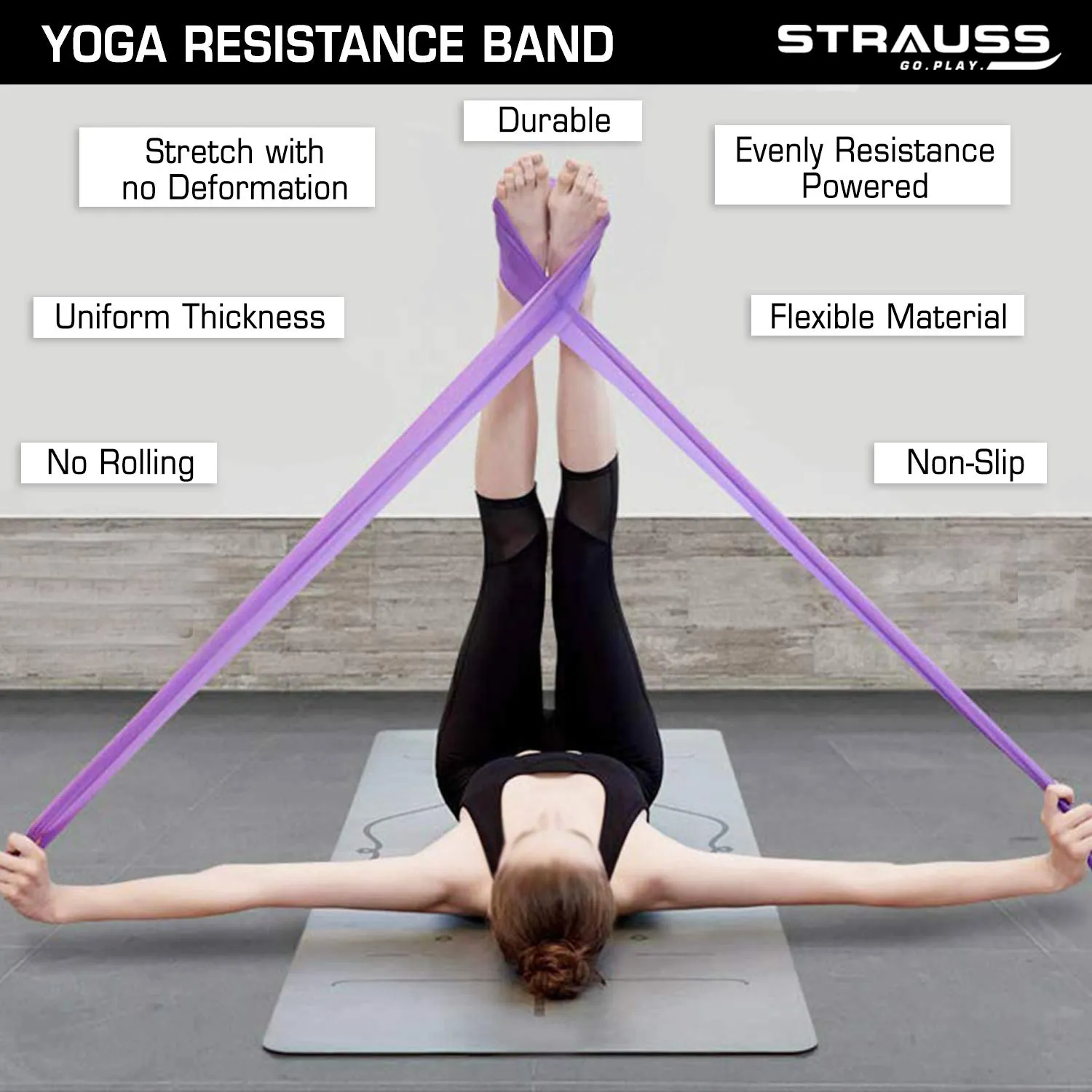 Strauss Yoga Resistance Thera Bands | Smell-Free & Skin Friendly | Useful for Hips, Arms & Legs Workouts. Tear Resistant & Anti-Slip | Theraband for Fitness & Toning,Pack of 3 (Multicolor)