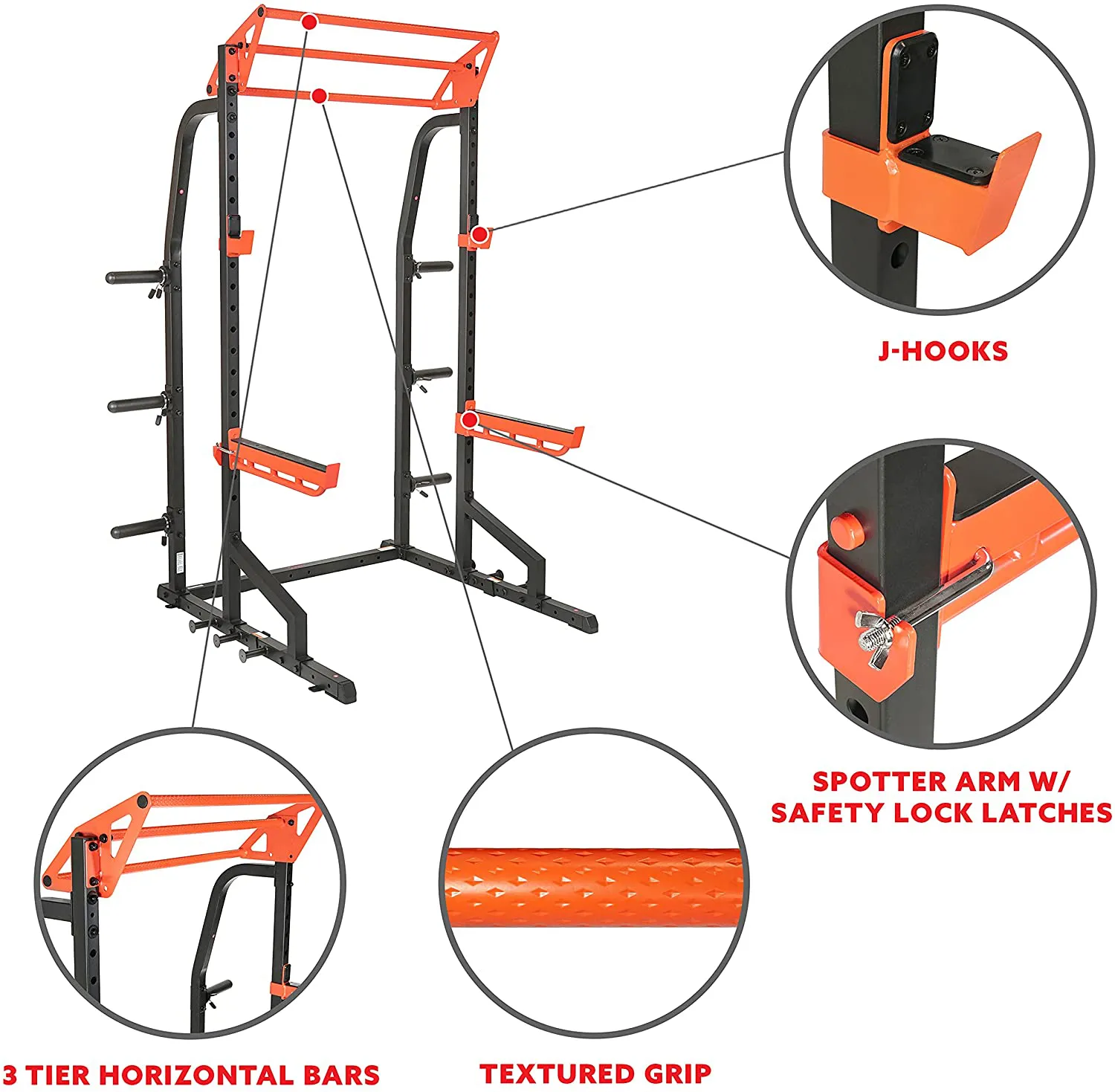 Sunny Health & Fitness Power Zone Half Rack Heavy Duty Performance Power Cage