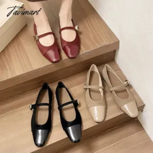 TAVIMART -  Women's Flats Patchwork Mary Janes Shoes Square Buckle Designer Shoes for Female Spring Autumn Girls Princess Leather Shoe 1755N