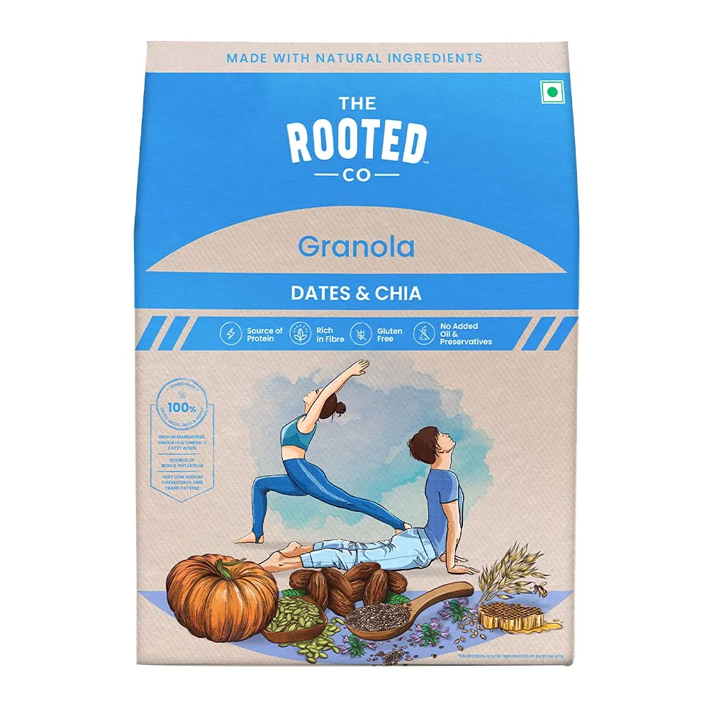 The Rooted Co Granola Cereals - Dates & Chia, 400g | Gluten Free, Rolled Oats, Healthy