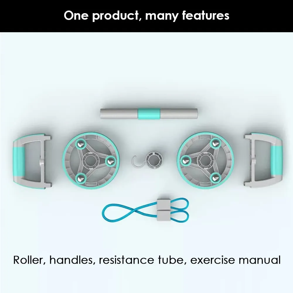 Thick Adjustable Ab Roller (Blue) | No Floor Damage | Wheel With Knee Mat | Multi-purpose Unisex Roller | Weight Loss Workout | Slip-Proof | Beginner Friendly | Excercise Manual