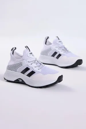 Tonny Black Boy's White Black Comfortable Breathable Fabric Lace-Up Sport Shoes