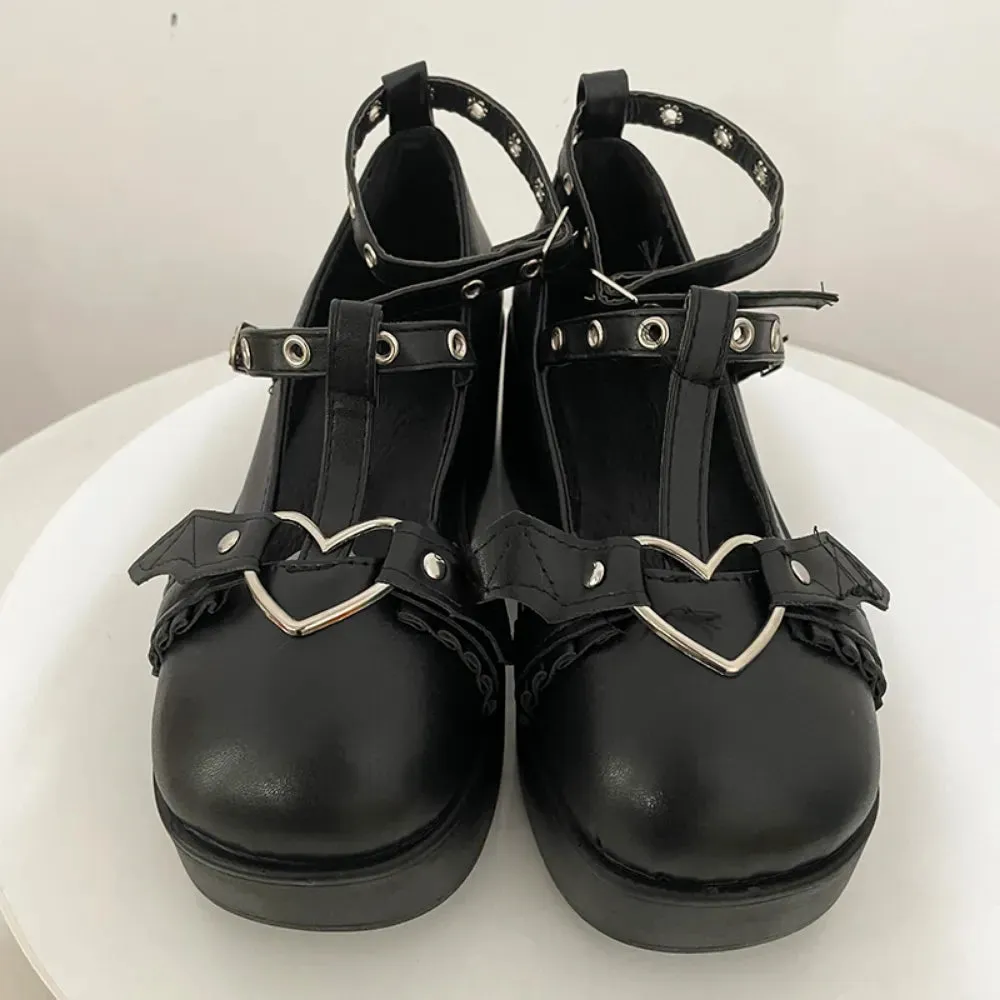 Trendy Heart Buckle Wedge Mary Janes Shoes