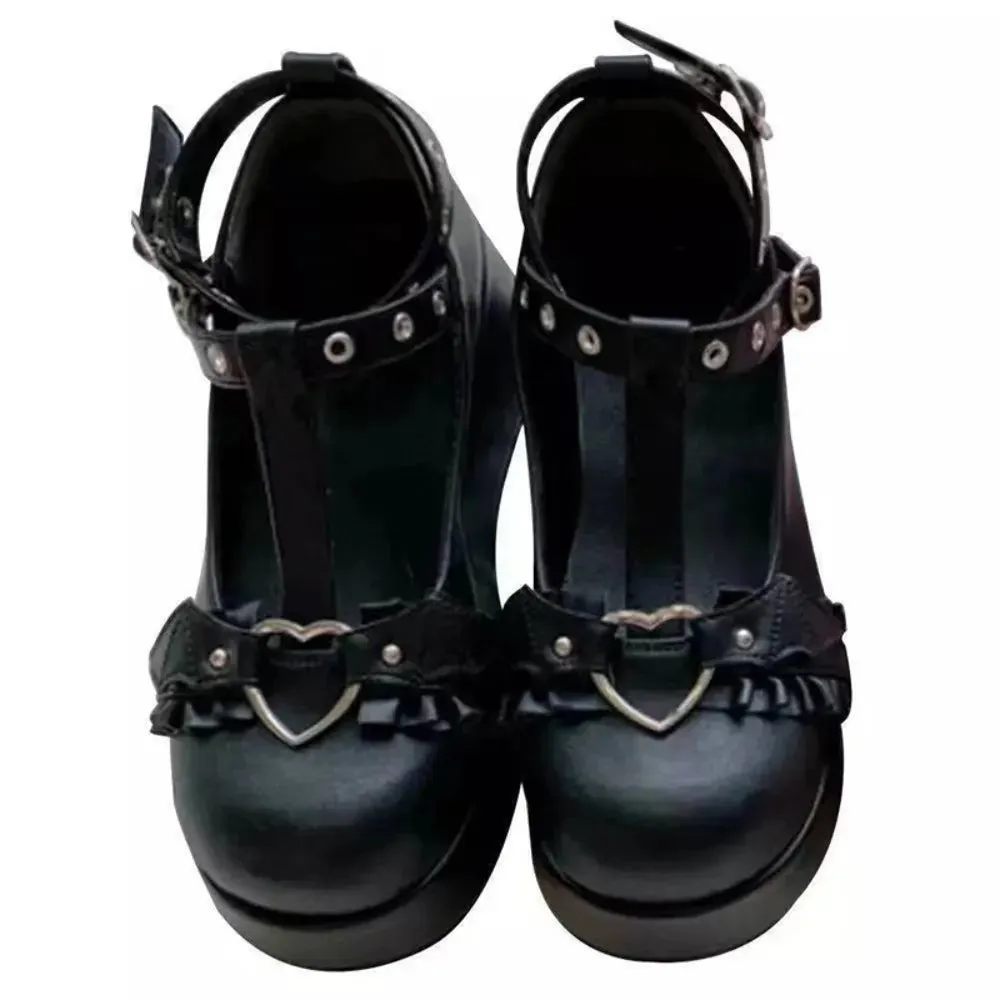 Trendy Heart Buckle Wedge Mary Janes Shoes