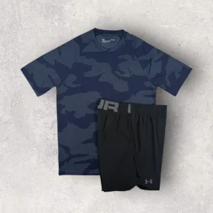 UNDER ARMOUR JACQUARD T-SHIRT/SHORT SET - NAVY/BLACK