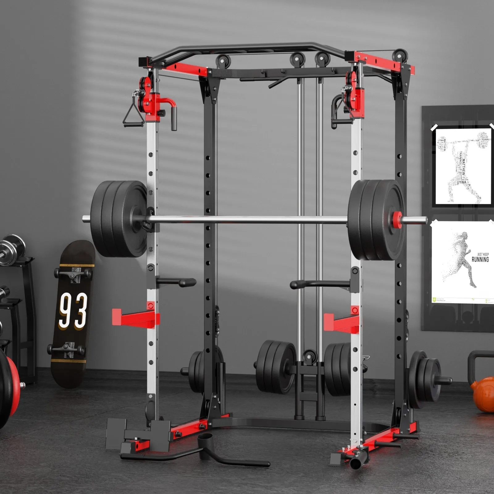 VANSWE Power Cage Power Rack with Cable Crossover System and Workout Bench Combo