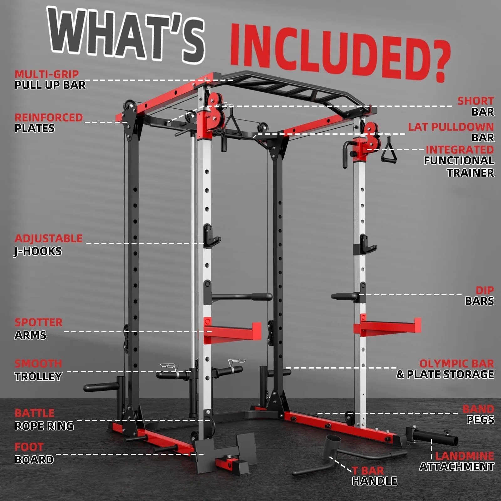 VANSWE Power Cage Power Rack with Cable Crossover System and Workout Bench Combo