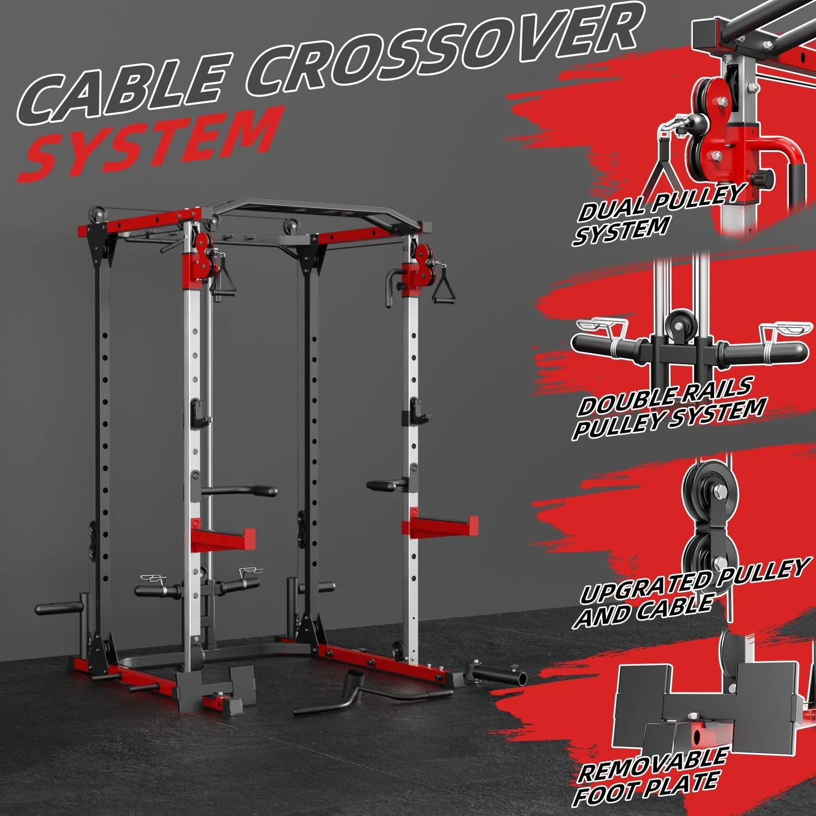 VANSWE Power Cage Power Rack with Cable Crossover System and Workout Bench Combo