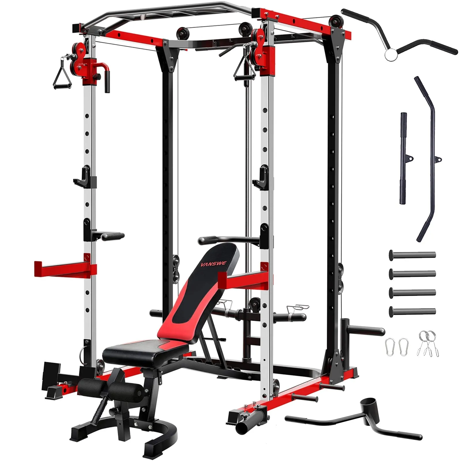 VANSWE Power Cage Power Rack with Cable Crossover System and Workout Bench Combo