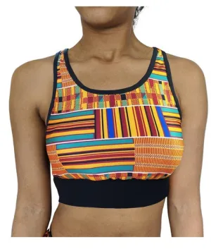 Washoge Roselyn Kente African Print Sports Bra for Women