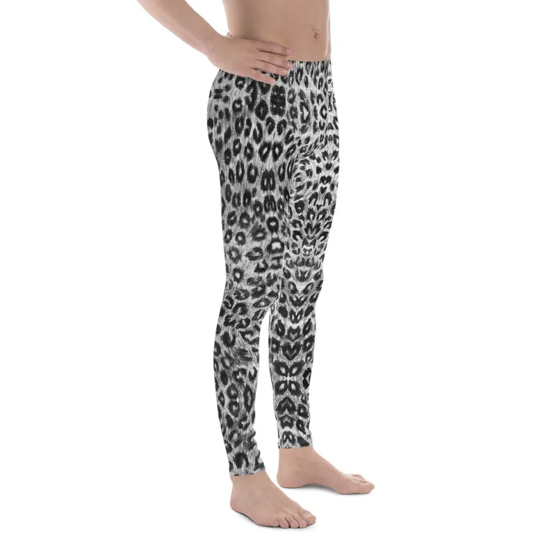 White Leopard Men's Leggings, Black Animal Print Meggings Compression Tights-Made in USA/EU