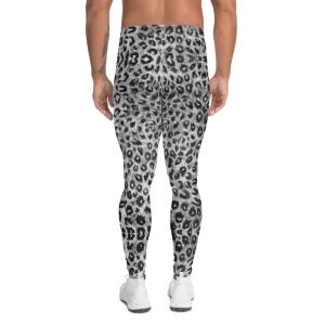 White Leopard Men's Leggings, Black Animal Print Meggings Compression Tights-Made in USA/EU