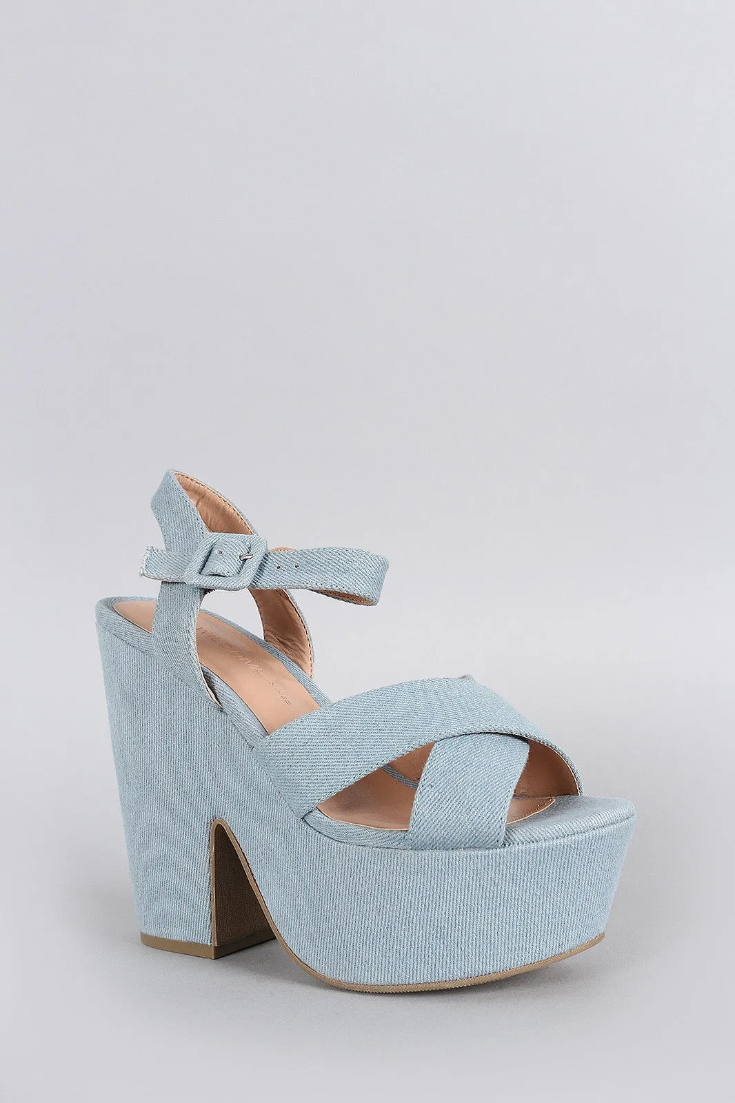 Wild Diva Lounge Denim Casual Platform Chunky Heel