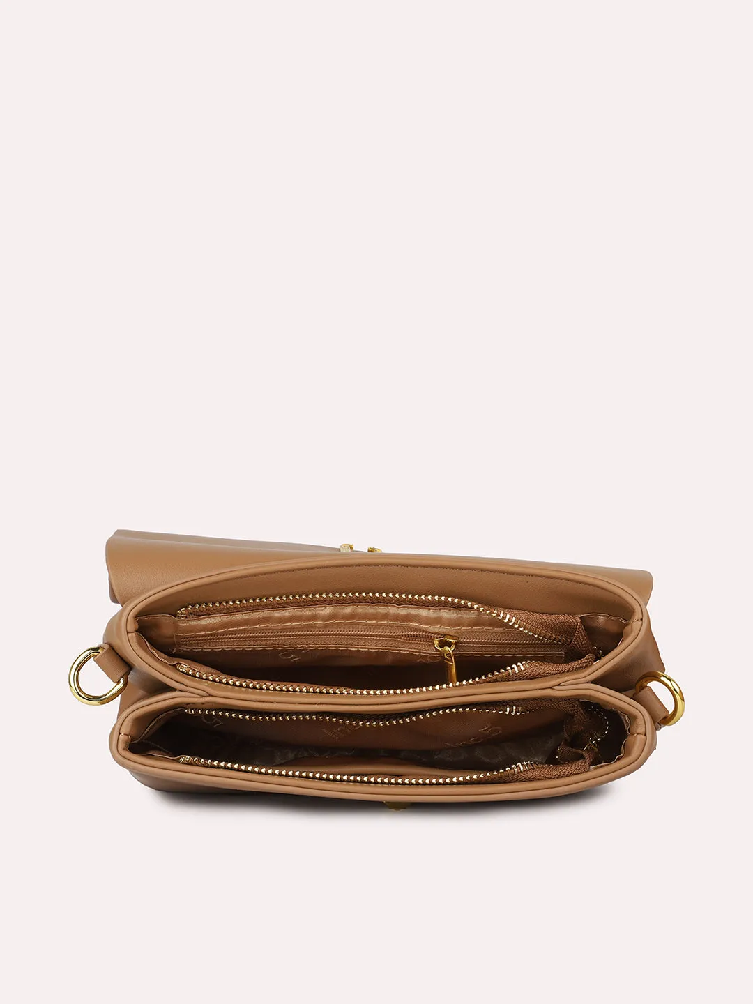 Women Camel Solid Structured Sling Bag