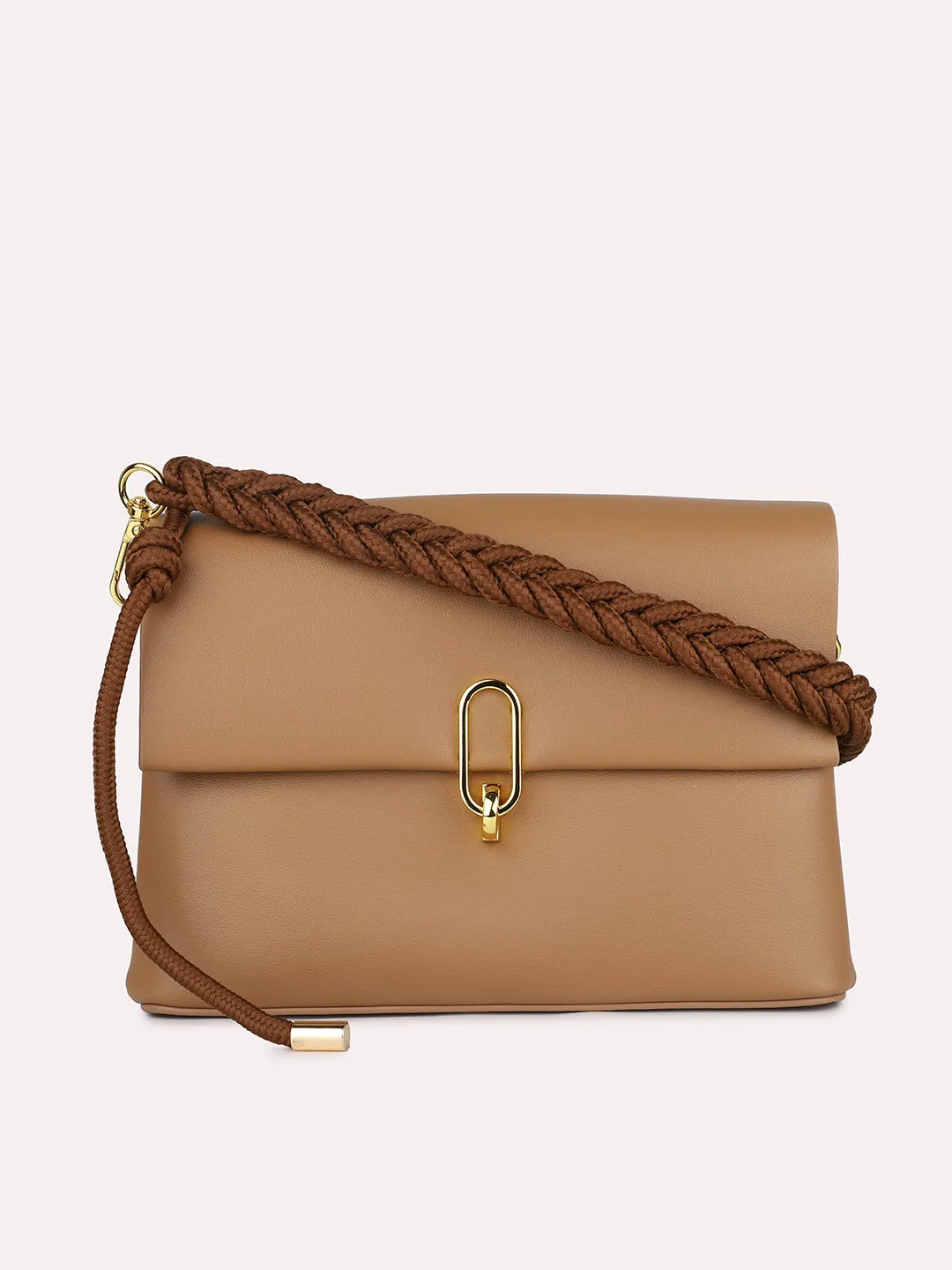 Women Camel Solid Structured Sling Bag