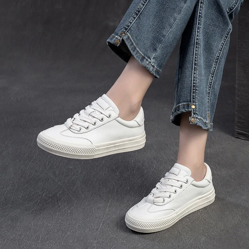 Women Leather Flat Low Top Casual Shoes