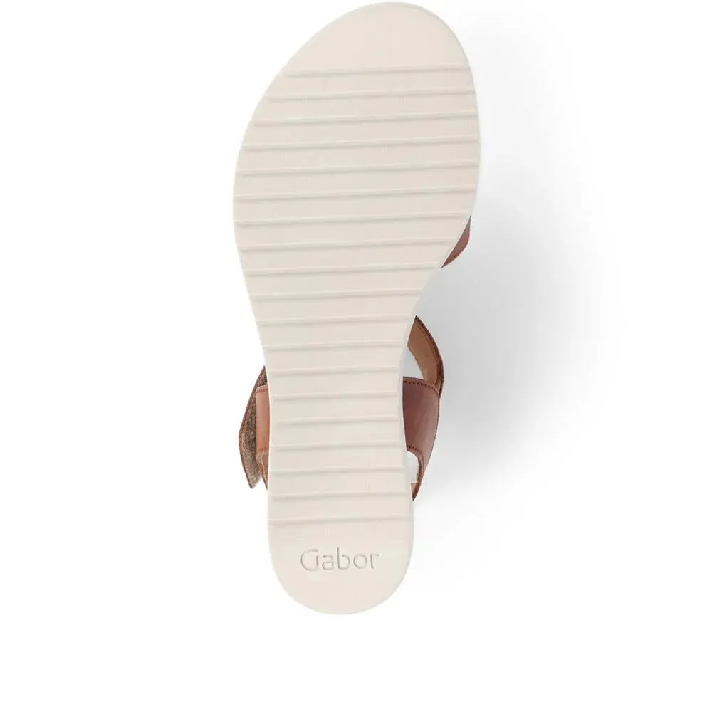 Women's Gabor Shoes  | Vacchetta Wedge Strap Sandal | Camel