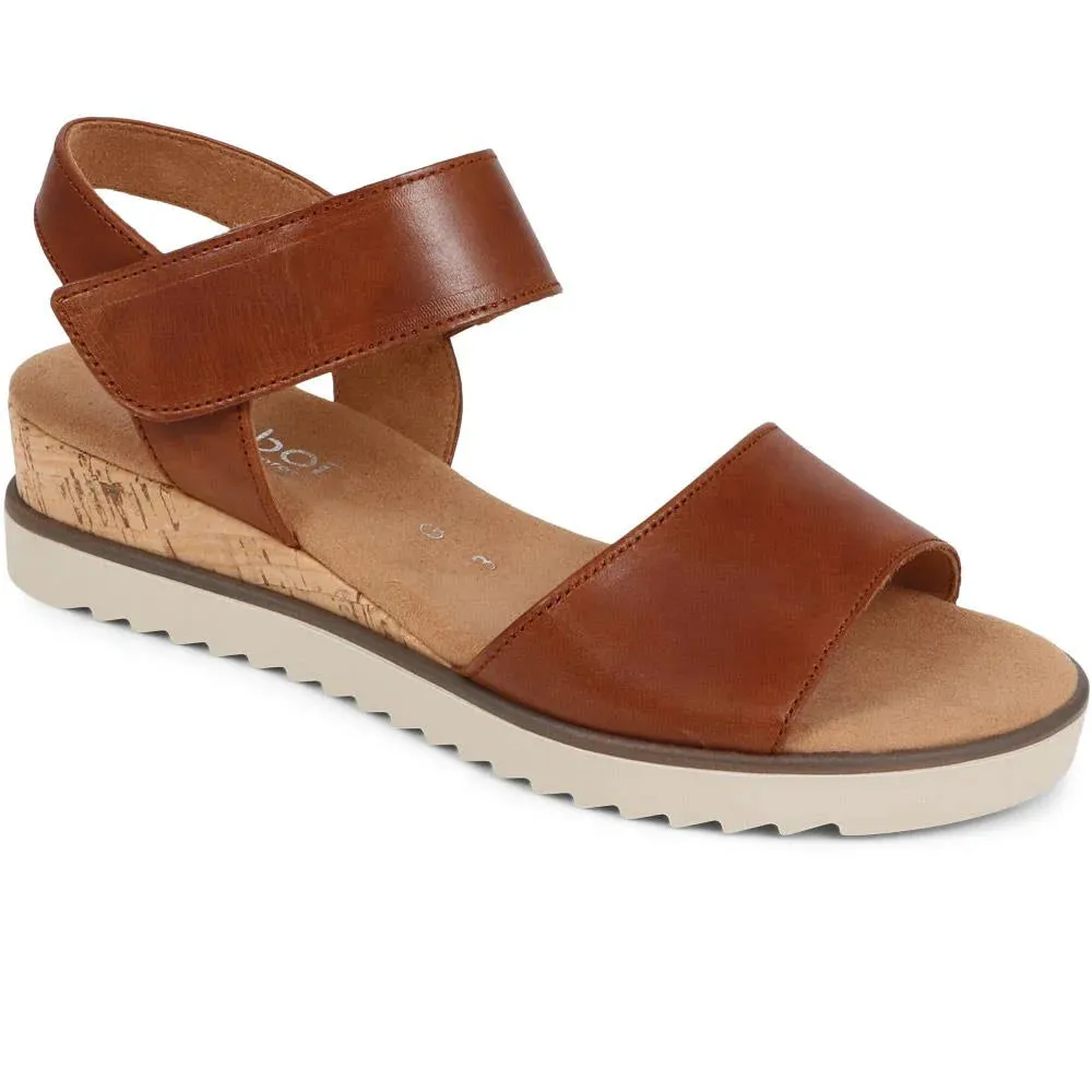 Women's Gabor Shoes  | Vacchetta Wedge Strap Sandal | Camel