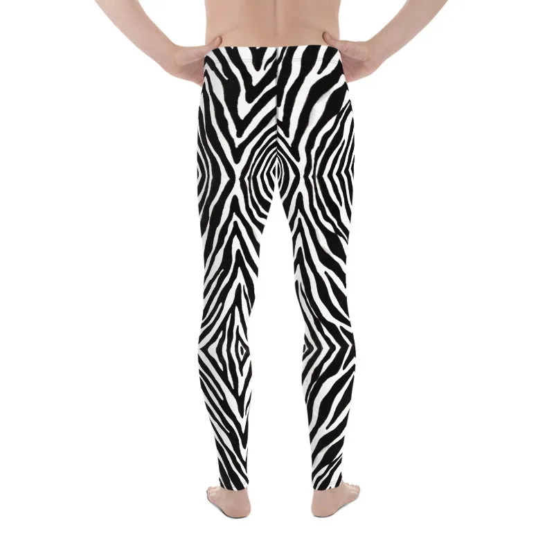 Zebra Men's Leggings, Black Animal Print Meggings Compression Tights-Made in USA/EU