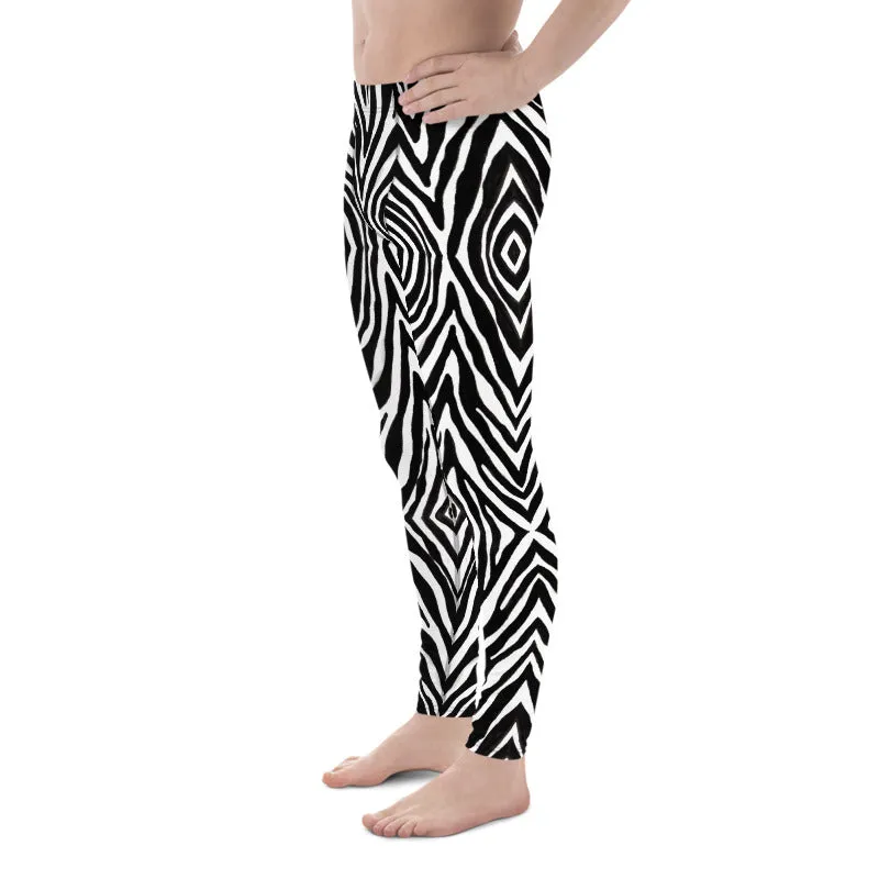 Zebra Men's Leggings, Black Animal Print Meggings Compression Tights-Made in USA/EU