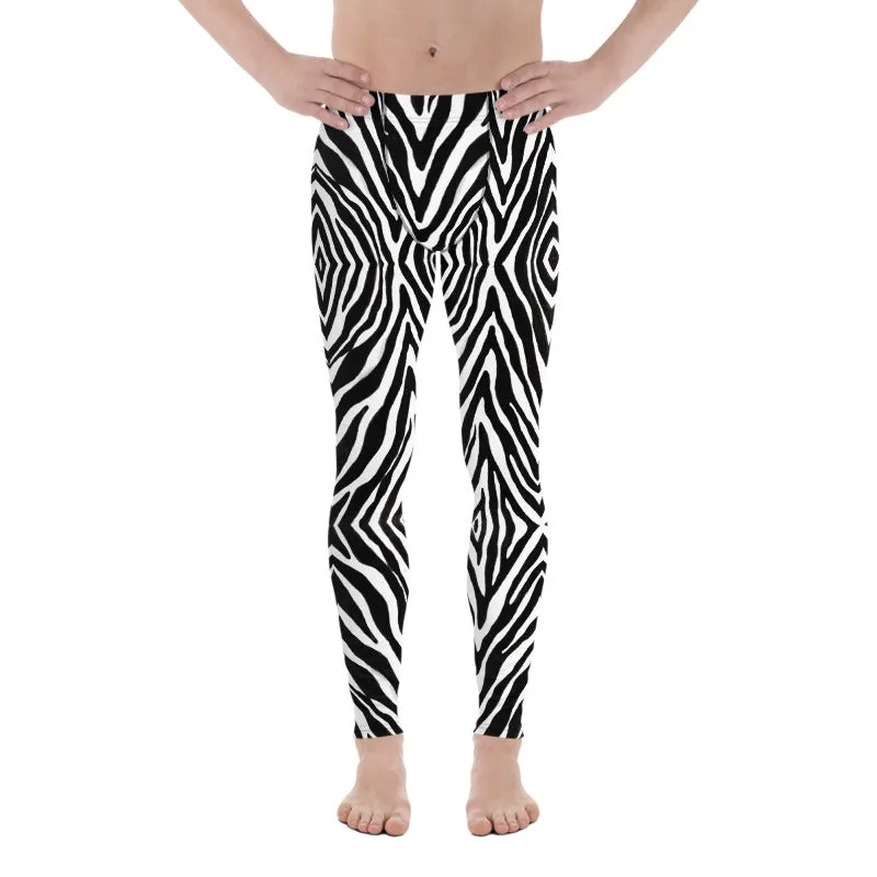 Zebra Men's Leggings, Black Animal Print Meggings Compression Tights-Made in USA/EU