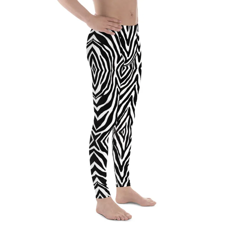 Zebra Men's Leggings, Black Animal Print Meggings Compression Tights-Made in USA/EU